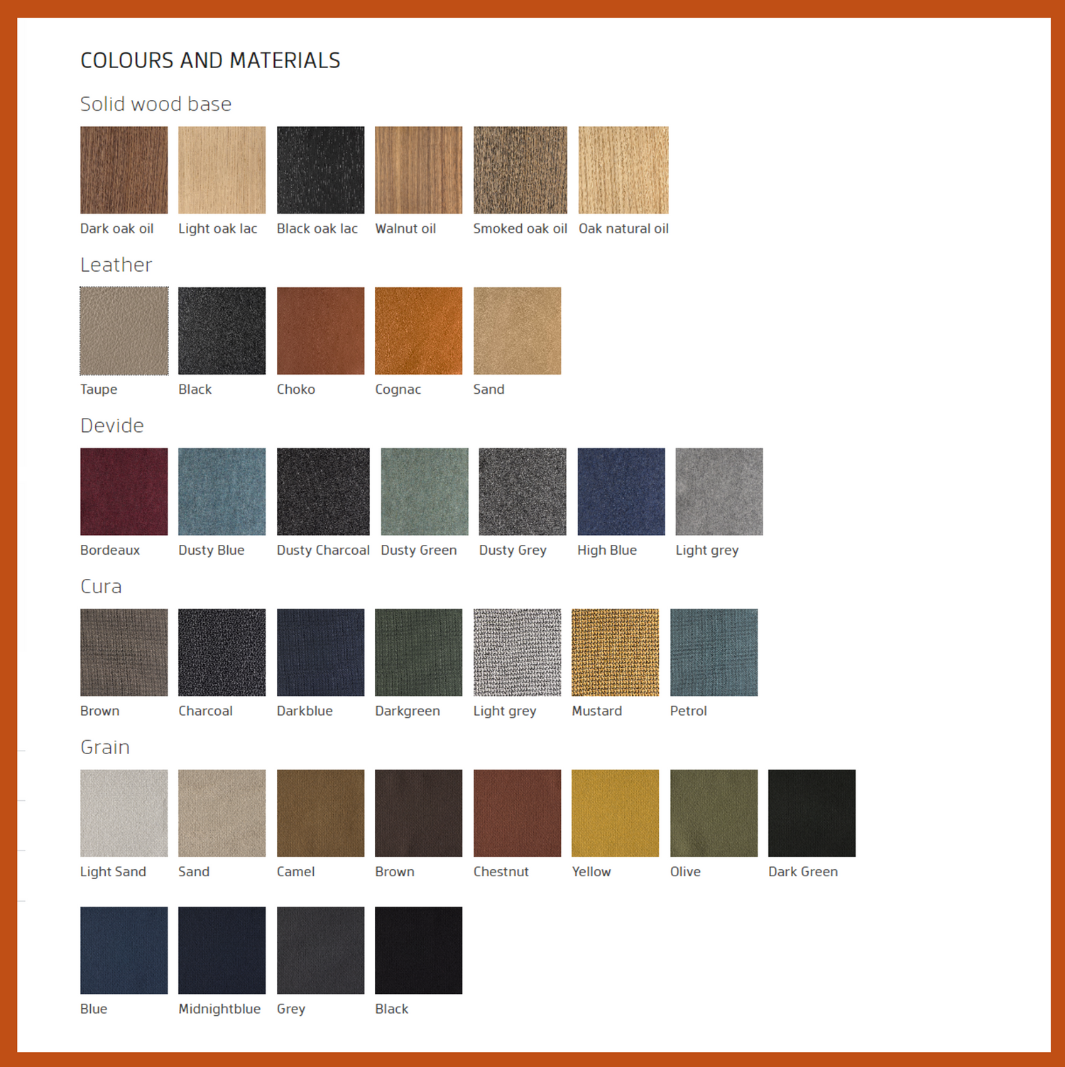 PBJ Titan ja Tonus tuolien puuosien värimallit