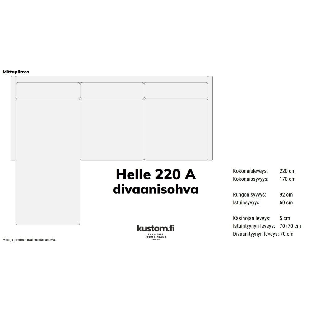 Helle Divaanisohva 220 Cm (A) / Tukeva