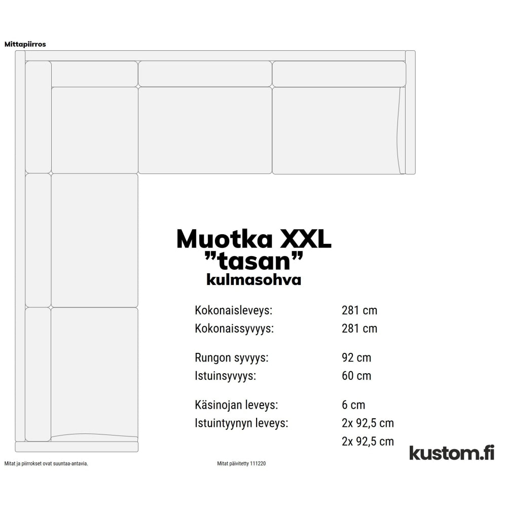 Muotka kulmasohva, kokonahkainen