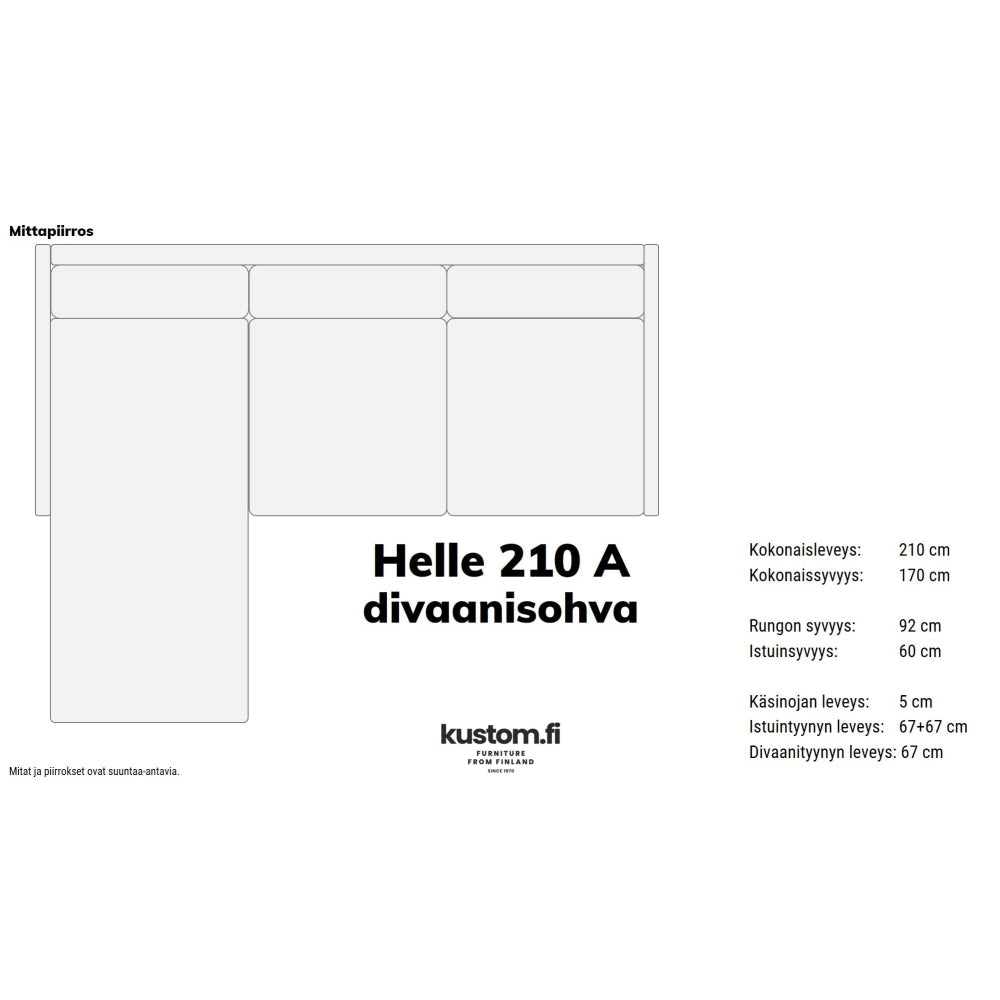 Helle Divaanisohva 210 Cm (A) / Tukeva